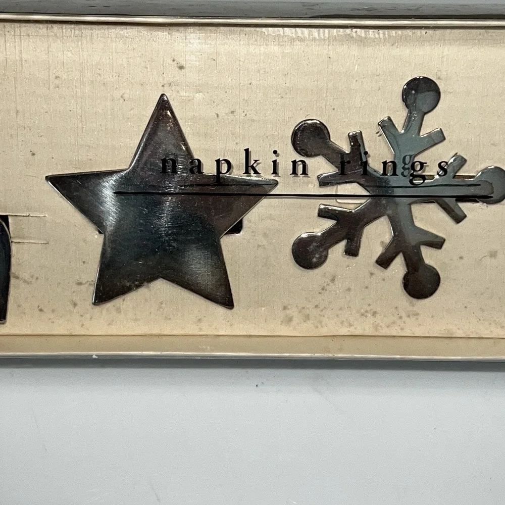 Vintage Pier 1 Silver Plated Christmas Napkin Rings Tree Star Snowflake Reindeer